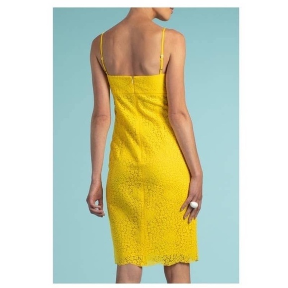 Trina Turk Bright Lace Crochet Mesh Yellow Twist Bow Bust Tank Cami Midi Dress - Picture 3 of 8